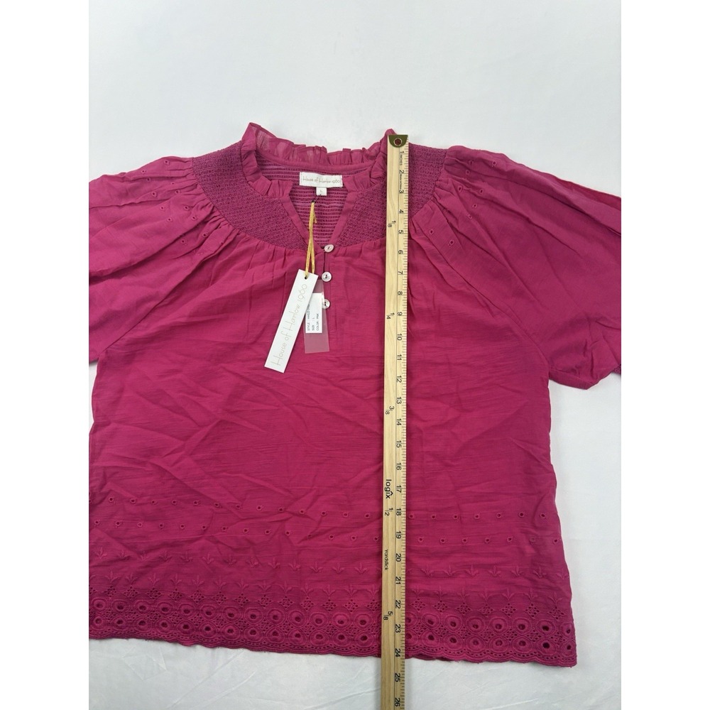 NWT House of Harlow 1960 Puff Sleeves Cotton Blouse, Pink, Women's Large - Picture 7 of 14